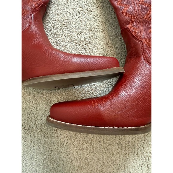 Dingo Women's Red High Cotton Cowboy Boots 9.5M Gently Used Snip Toe Pull-On - Picture 12 of 16